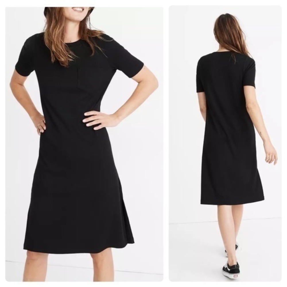 Madewell black ribbed pocketed tee midi dress U19